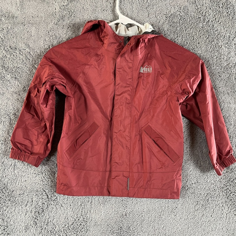 REI Co-op Rain Jacket Toddler 4T Red Hooded Waterproof Full-Zip Hiking Outerwear